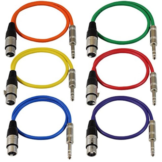 gls audio 2ft patch cable cords xlr female to 1/4" trs color cables