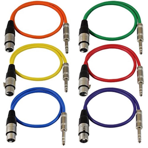 gls audio 2ft patch cable cords xlr female to 1/4" trs color cables
