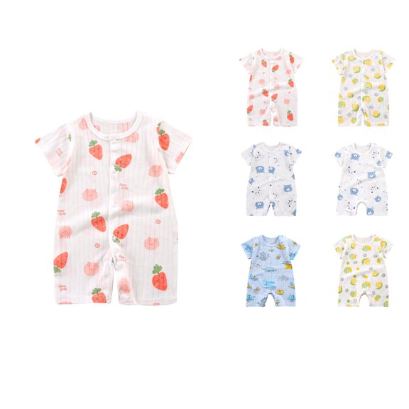 SROBPTY Newborn Boys Girls Rompers Print Short Sleeve Jumpsuit
