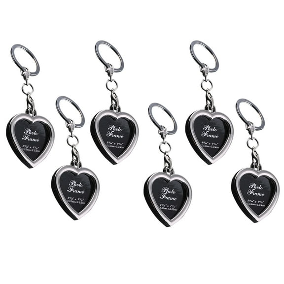 OUNONA Engraved Couple Keychain Photo Frame Key Chain Heart Design 6Pcs