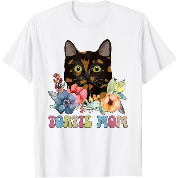 Sam Soft Tortie Cat Mom Flowers Tortoiseshell Cat Owner Tortie Girl T-Shirt