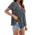 thumbnail image 5 of Hanerdun Women Floral Blouses Female Short Sleeve Pullover Shirt Top Black 2XL, 5 of 6
