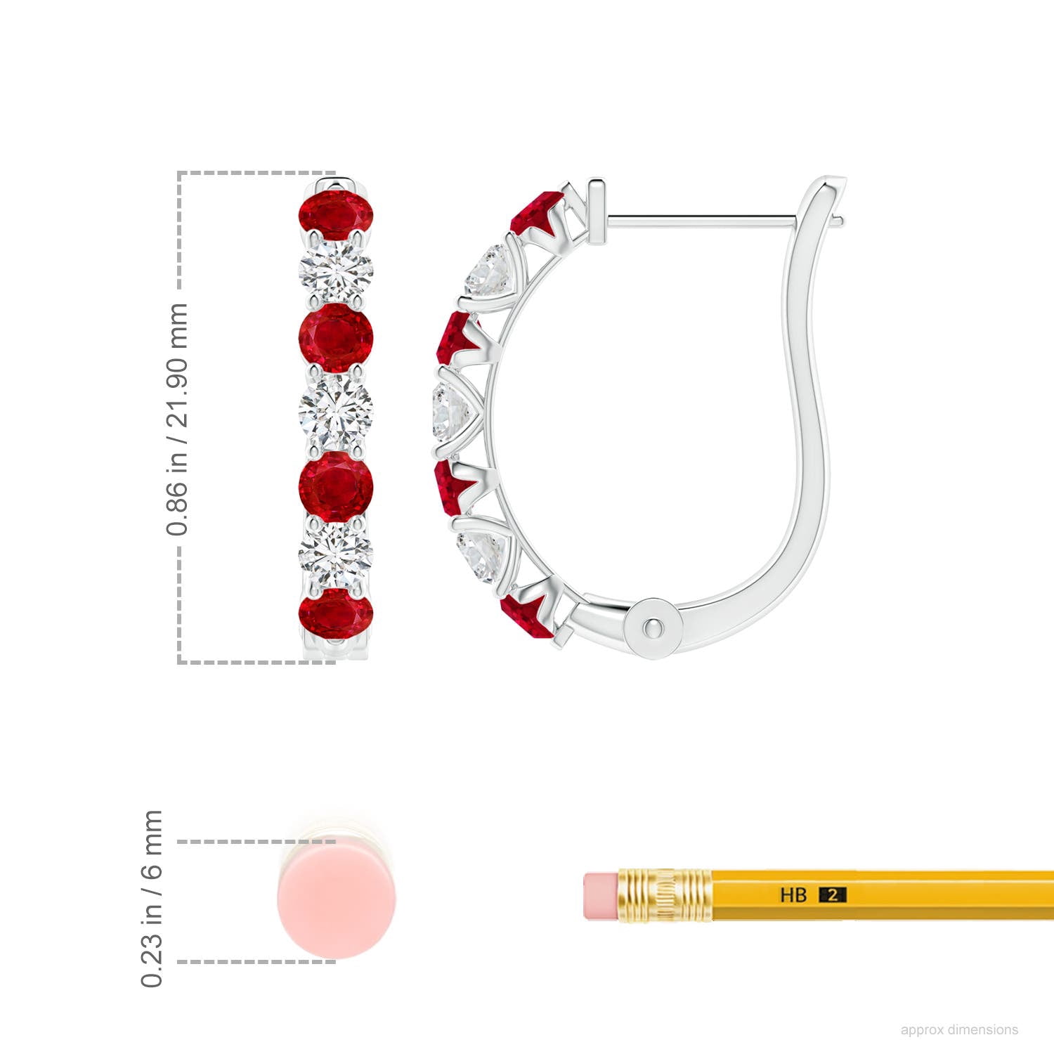 Angara Natural 1.2 ct Ruby and Diamond Huggie Hoop Earrings for Women in 14K White Gold – July Birthstone Jewelry | Prong-Set Ruby Hoop Earrings