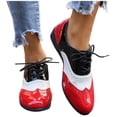 thumbnail image 3 of Xucatan Women's Color Block Lace up Oxford Shoes with Patent Leather, Brogue Detail Lightweight Platform Sneakers, Comfortable Height Enhancing Casual Shoes for Spring Summer Walking Gift, 3 of 9