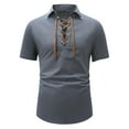 thumbnail image 3 of APEXFWDT Boho Vintage Linen Shirt for Men Laced Henley Design Beach Shirt Short Sleeve Summer Casual Shirt XXXL,Gray, 3 of 7