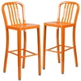 thumbnail image 2 of BizChair Commercial Grade 2 Pack 30" High Orange Metal Indoor-Outdoor Barstool with Vertical Slat Back, 2 of 14