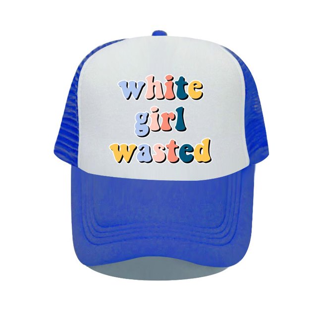 White Girl Wasted Snapback Cap Funny Party Dance Frat College Baseball Caps Rainbow Colors Letter Printed Trucker Cap Hats YP06756-60cm for adult Gao Jinjia LED