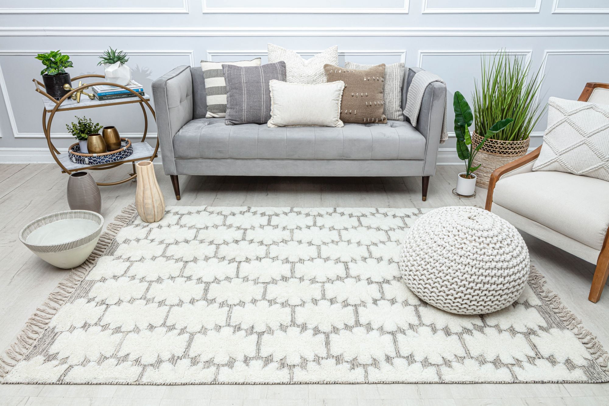 Rugs America Ivory Astra CR10A Textured/Trellis Bohemian White Area Rug, 8’0”x10’0”