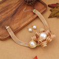 thumbnail image 3 of Chunky Flower Net Chain Statement Pearl Necklace Earring Set For Women Tribal Fashion Costume Accessories Unique Pearl Pendent Collar Choker Bib Handmade, 3 of 4