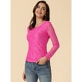 thumbnail image 3 of Top de Encaje Con Bordado de Flores y Mangas Largas Transparentes Allegra K Rosa Caliente XL, 3 of 6
