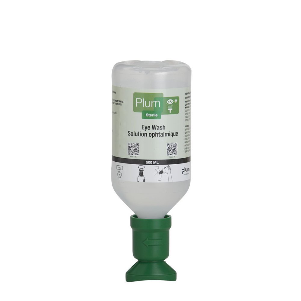 Plum 459812 Sterile Saline Eyewash Solution Bottle 500 mL, 8.5" Height
