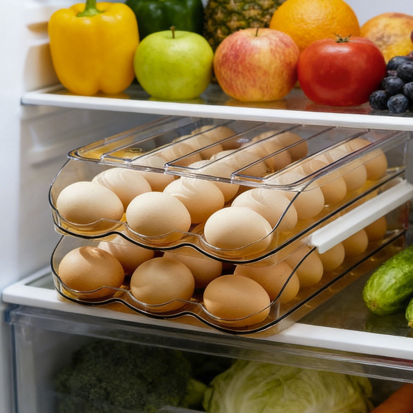 Large Capacity 2 Tier Egg Holder for Refrigerator with Lid Holds 36 Eggs, Clear Stackable Storage Container Organizer for Fridge or Kitchen Countertop Use