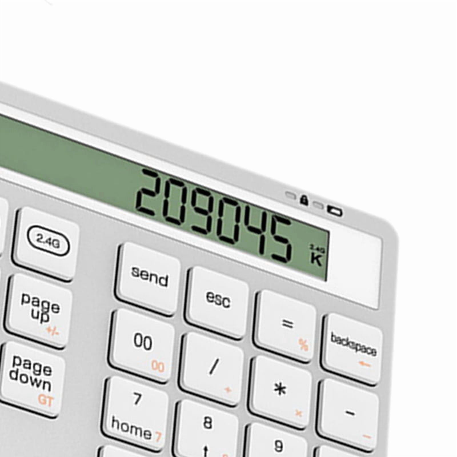 Ergonomic Bluetooth Dual Mode Wireless Numeric Keyboard with Display Calculator 2in1 Wireless Number Keypad Grey