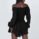 thumbnail image 4 of Mono con hombros descubiertos, manga larga, dobladillo con volantes y estampado de lunares, vestido informal para mujer, negro, XL, 4 of 6