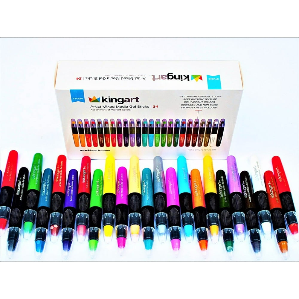 KINGART™ Artist Mixed Media Gel Sticks, Set of 24 Unique Colors