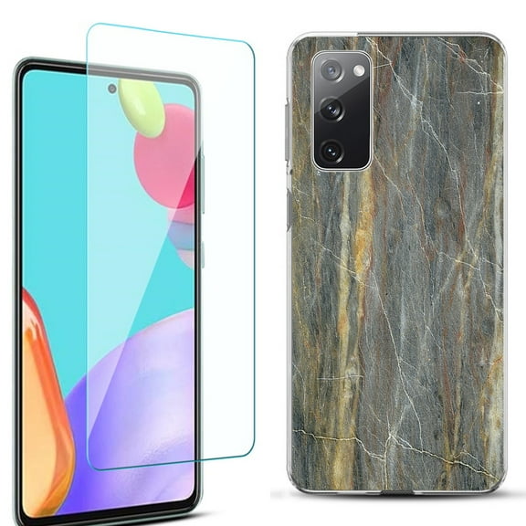 Slim-Fit Protective Phone Case for Samsung Galaxy S20 FE 5G Fan Edition, with Tempered Glass Screen Protector, by OneToughShield ® - Marble/Camo