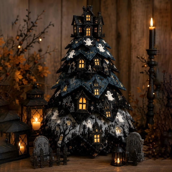 DIY Halloween Quilted Fabric Tree Kit 3D Patchwork Seasonal Décor Craft, Includes Materials & Instructions for Beginners, One Size