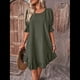 thumbnail image 4 of Vestido Corto Holgado con Mangas Abullonadas, Bajo con Volantes, Cuello Redondo y Fruncido, Color Verde XXL, 4 of 10