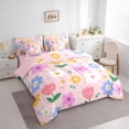 thumbnail image 3 of Feelyou Pink Groovy Flower Twin Bedding Sets 7-Piece, Kawaii Cartoon Floral Bedding Comforter Set, Teens Kids Girls Women Reversible Sheet Sets, Breathable Home Decor, 3 of 8