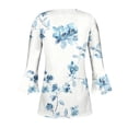 thumbnail image 5 of Pompotops Tunique Décontractée à Manches 3/4 Imprimée Florale Col en V pour Femmes Chemises Basiques d'Été Blouse Plissée Liquidation, 5 of 5