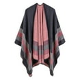 thumbnail image 2 of Women's Color Block Shawl Wrap Plus Size Cardigan Poncho Cape Open Front Long Winter Sweater Coat, 2 of 3