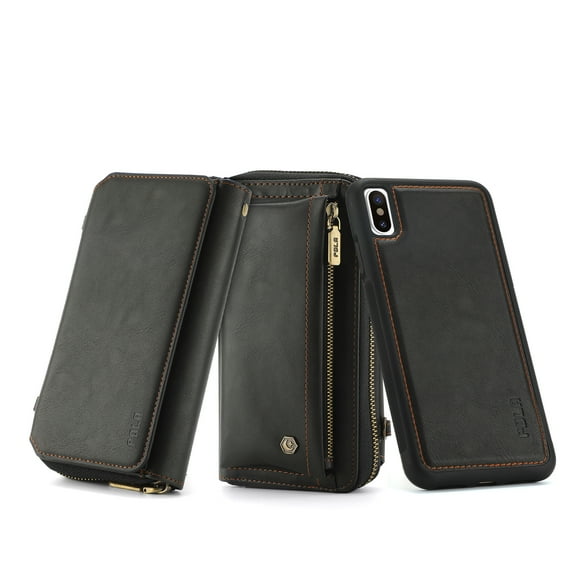 Wallet Case for iPhone XS Max, PU Leather Flip Folio Wallet Case with Card Slot Crossbody Strap Wristlet Strap Magnetic Cover for iPhone XS Max (6.5 Inch),Black