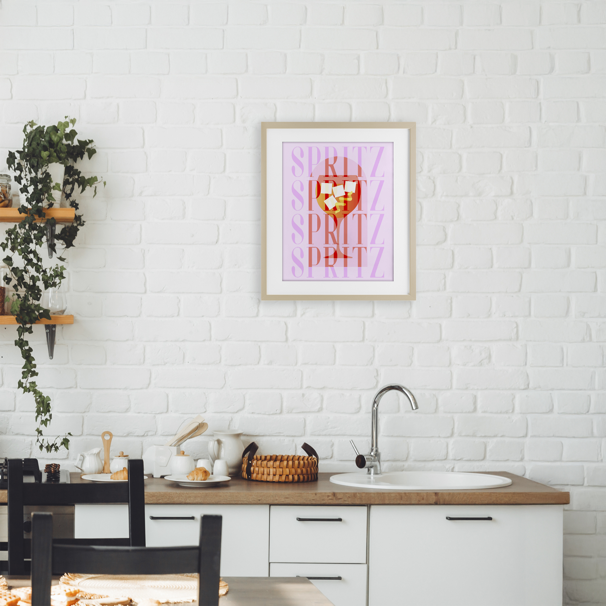 Retro Pastel Spritz Birch Framed Print Under Glass, design by Lil' Rue