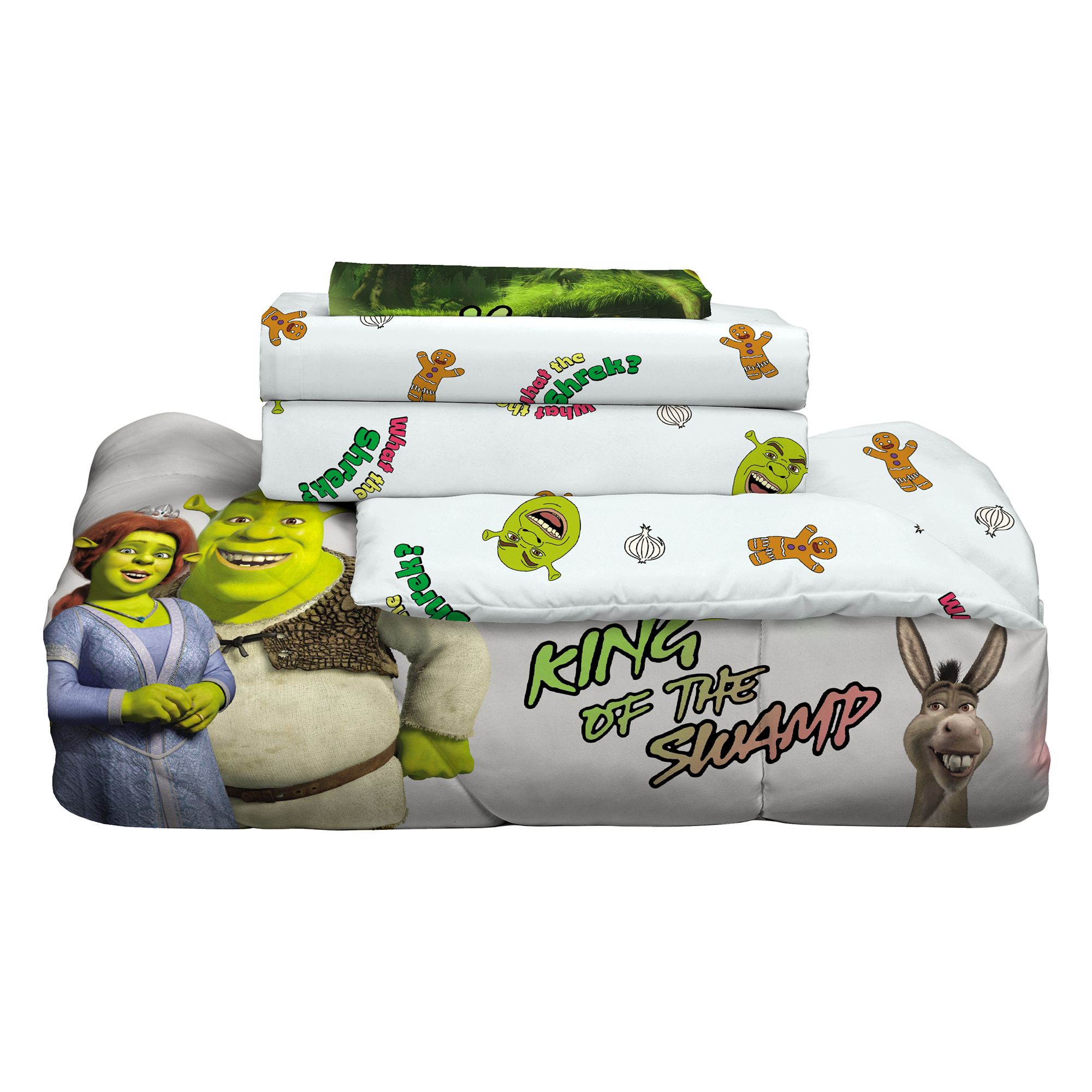 Shrek Kids 5 Piece Gray Reversible Comforter, Bed in a Bag, Full