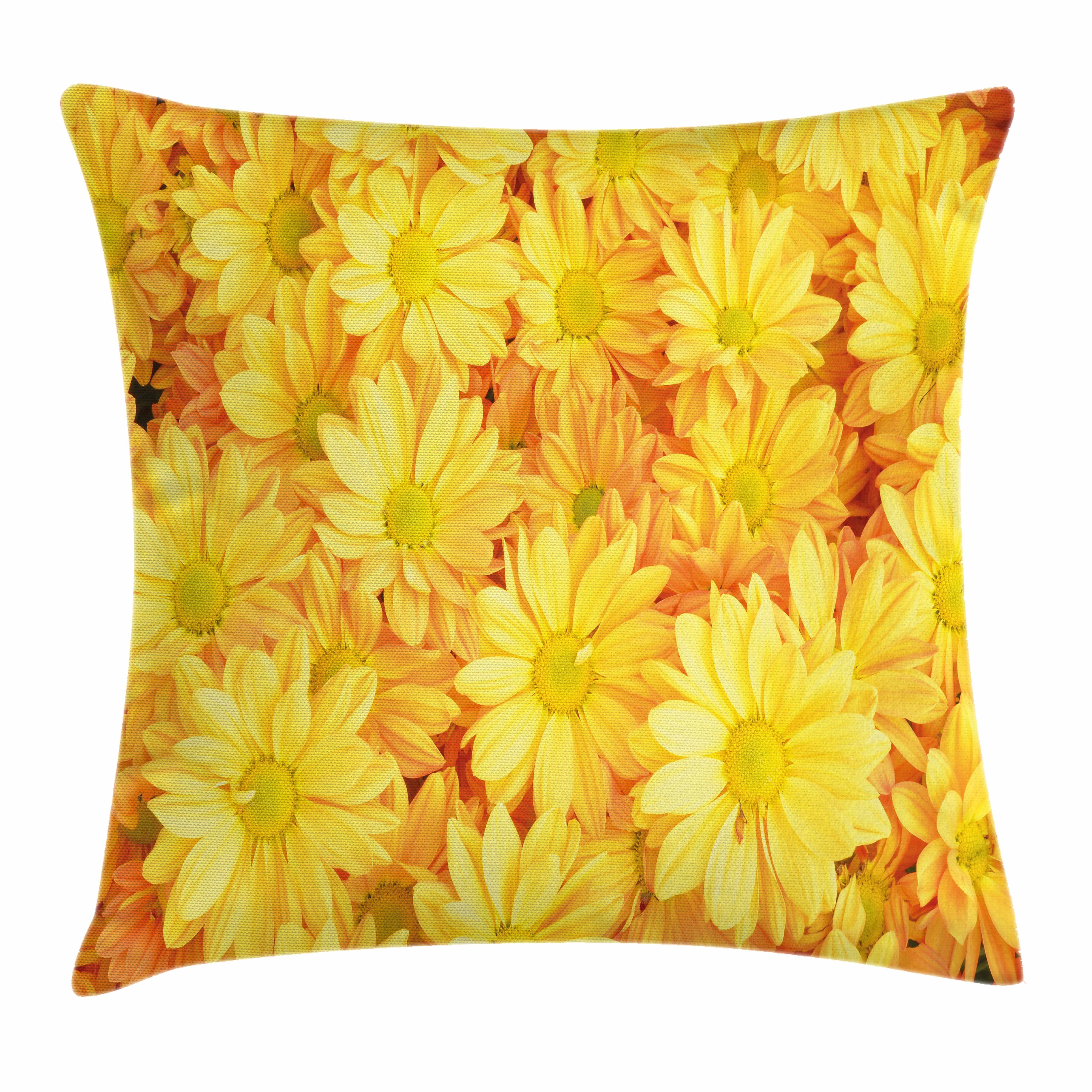 Yellow Flower Throw Pillow Cushion Cover, Lively Daisies Fresh Bouquets