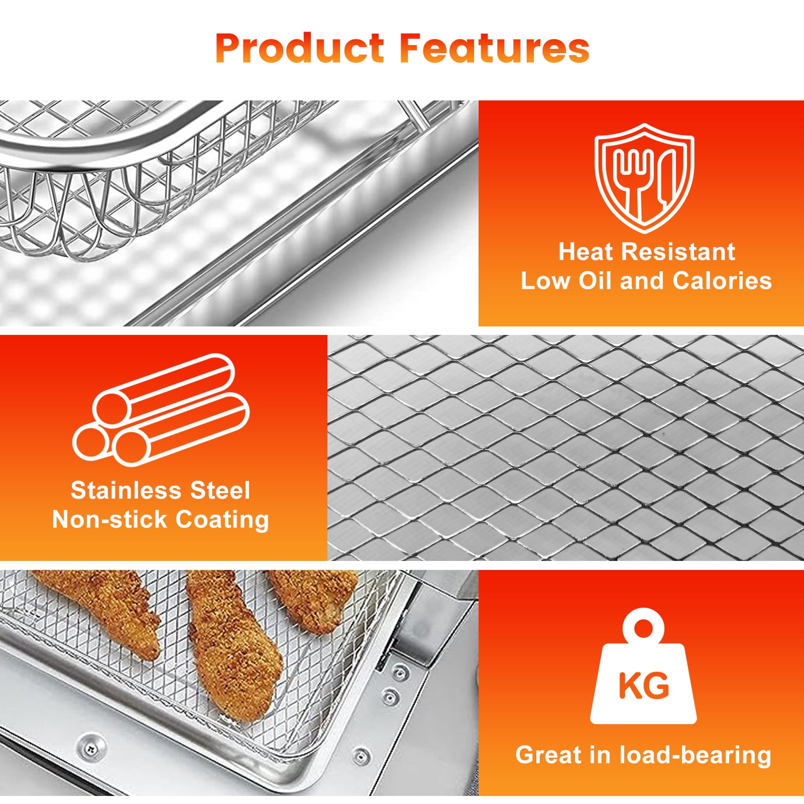 Air Fryer Tray Replacement for Cuisinart TOA-26 TOA-28 Toaster Air Fryer Convection Oven, 10.7*9.8'' Non-stick Mesh Air Fryer Stainless Steel Basket Wire Rack Accessories Parts, Dishwasher Safe