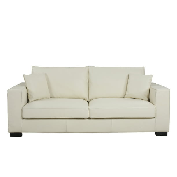 Off White Top Grain Italian Leather Living Room Sofa - Walmart.com ...