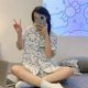thumbnail image 1 of Sanrio-Pijama de Hello Kitty para mujer, traje de manga corta de dibujos animados, ropa de casa, vestido de verano, Cinnamoroll Kuromi Melody, 1 of 4