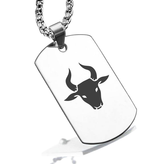 Stainless Steel Year of the Ox Zodiac Dog Tag Pendant Necklace