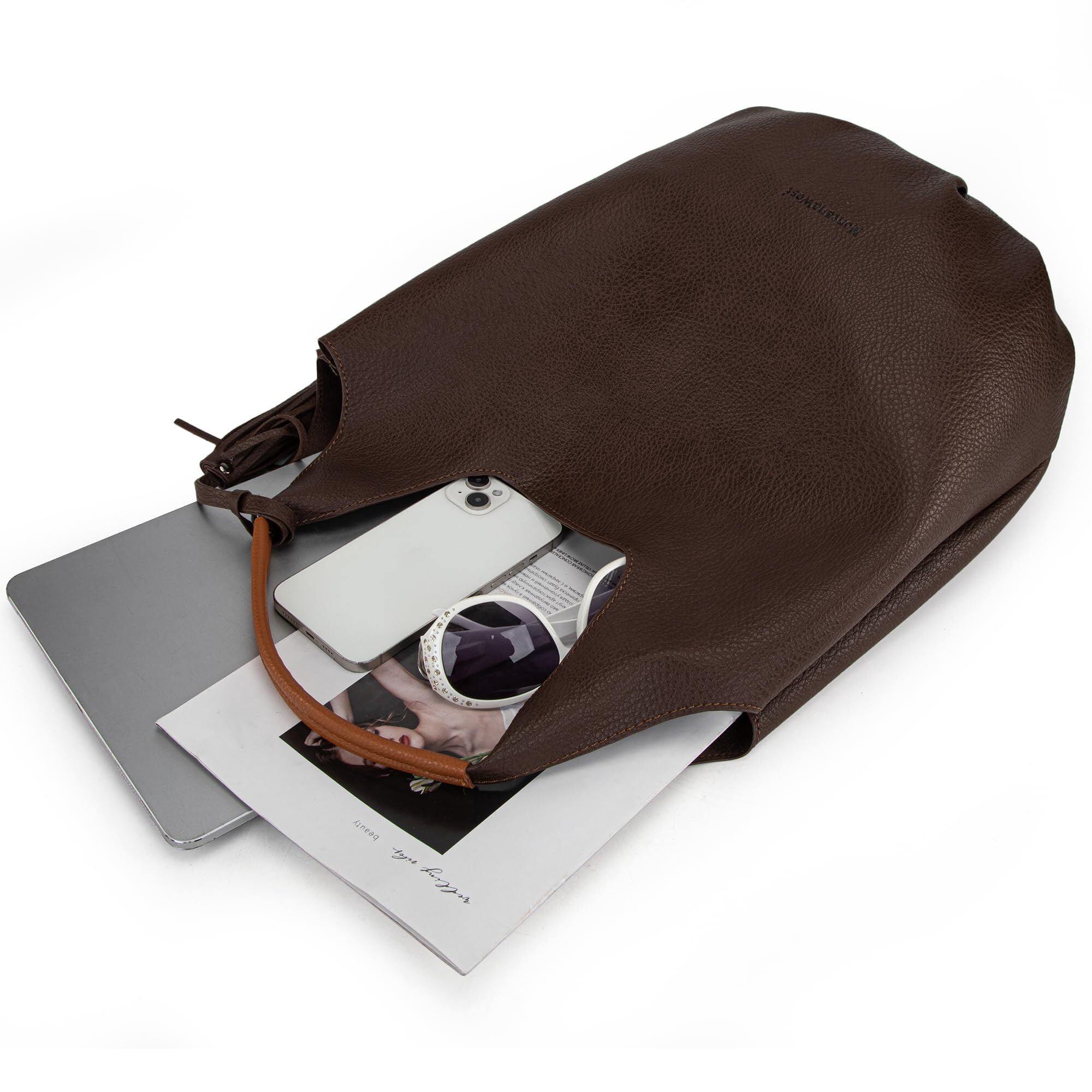Montana West Slouchy Hobo Bags for Women 2PCS Tassels Handbags Shoulder Bag Set with Comestic Bag, Coffee