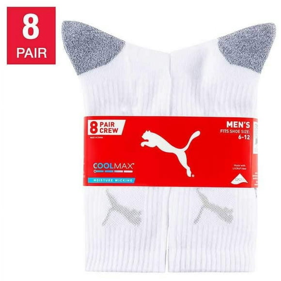 Puma Men's Crew Sock, 8 pair White