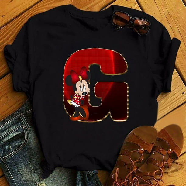 Disney Fashion Minnie Letter 100% Cotton T-shir Women Casual Top High-Quality Print Summer New Mickey Mouse Tee Free Shipping2XL Gao Jinjia LED