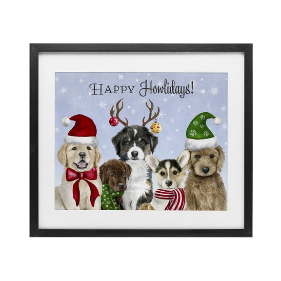 Stupell Industries Eclectic Happy Howlidays Seasonal Puppies Black Framed Print Under Glass, 16 x 13, by Brett Blumenthal