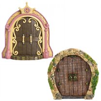 ICERUN 2Pcs Garden Statues,Wooden Porch Gate Look Lawn Ornaments,Courtyard Charm Garden Sculptures,Style3