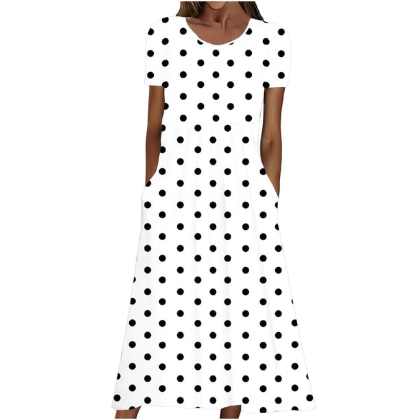 Vestido Casual Pantalones para Mujeres Vestido de Cuello Alto Cintura Elástica Cuello en V Manga Corta Polka Dot Cuello Redondo Top