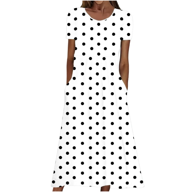 Vestido Casual Pantalones para Mujeres Vestido de Cuello Alto Cintura Elástica Cuello en V Manga Corta Polka Dot Cuello Redondo Top