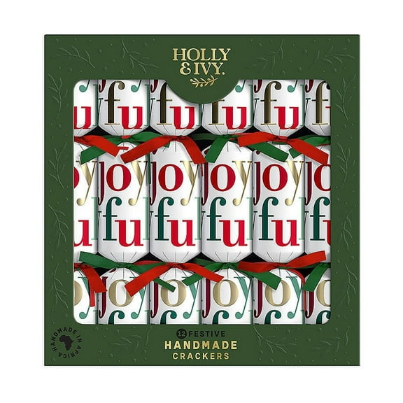 12" Holly & Ivy Joyful Festive Christmas Party Crackers - 12 Pc.