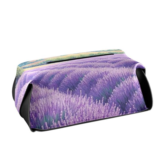 Purple Flower Sea Fields Tissue Box Cover Leather Square Rectangle Tissue Box Holder for Bathroom Living Room Desk Office Decor