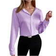 thumbnail image 2 of Sevevn Long Sleeve Tops for Women Women's Solid Color Flip Collar Fall And Winter Long Sleeve Loose Blouse Tops Rollbacks, 2 of 8