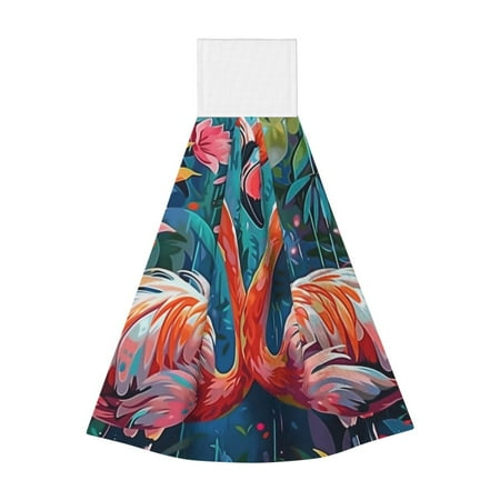 

Gaeub Romantic Flamingo Pair Print Hand Towels with Hook Hanging Tie Towels Coral Velvet Dishtowels for Bathroom Restroom Home Decor
