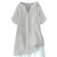 thumbnail image 3 of WCJM Plus Size Tops for Women Short Sleeve T Shirt Casual Summer Women's Short Sleeve T-Shirt Women's Cotton Linen Shirts Solid 3/4 Sleeve Tunic Tops Oversized Tshirts Casual V Neck Blouses, 3 of 3