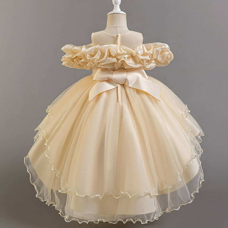 First Communion Dresses Flower Girl Dress for Wedding Lace Flower Tulle  Princess Birthday Party Dresses Kids Long Prom Gown with Satin Sash -  Walmart.com