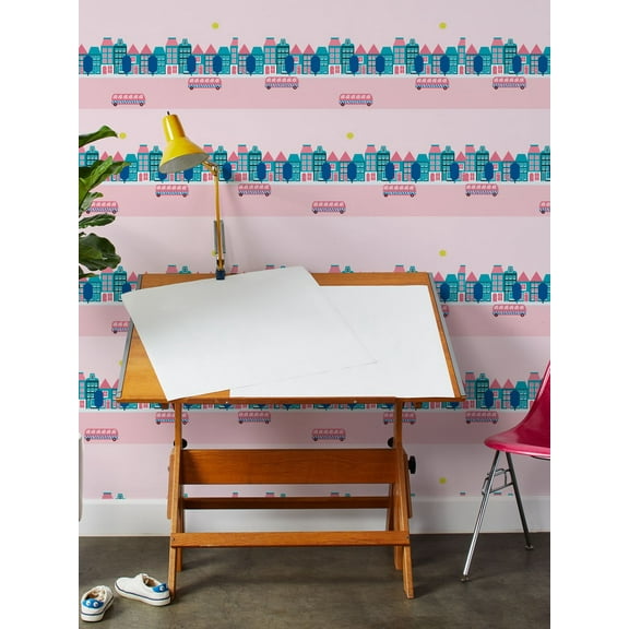Bus Route Removable Vinyl Wallpaper by Fisher-Price - Pink
