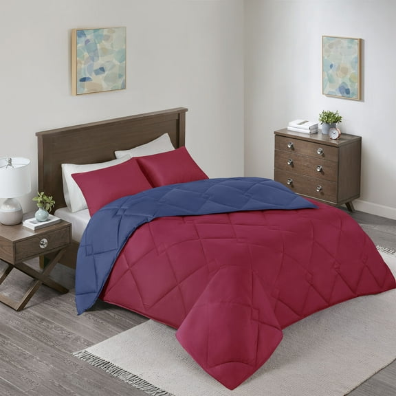 Comfort Spaces Vixie Microfiber 3-Piece Reversible Red/Navy Down Alternative Comforter Set, King