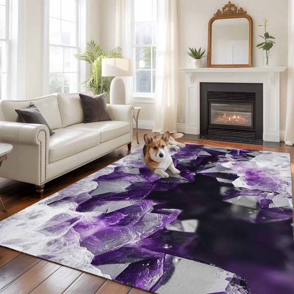 Abstracts Marble Area Rugs 5x7 ft Purple White Gradient Crystals Modern Art Washable Rug Non Slip Indoor Carpet Absorbent Floor Mat for Living Room Bedroom Dining Room