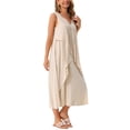 thumbnail image 4 of INSPIRE CHIC Vestidos de Verano para Mujeres Sin Mangas con Escote en V y Decoración de Botones, Vestido Maxi Flowy de Playa M Color Albaricoque, 4 of 6